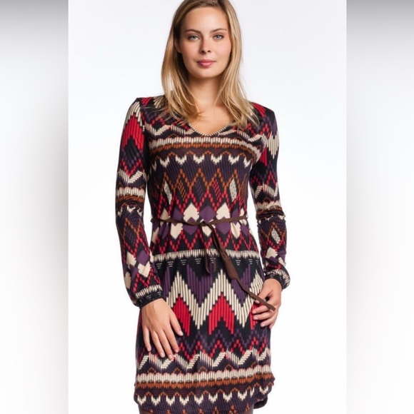 Velvet by Graham and Spencer - purple/red/beige abstract Etta dress - L - Picture 1 of 9